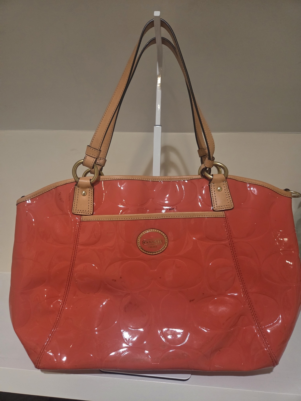 Coach Patent Leather Coral Tote Bag
